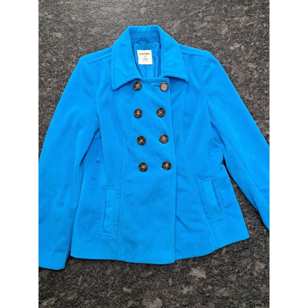 Old Navy Blue Fleece Double Breasted Pea Coat Jacket Women's Size Large READ